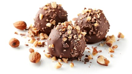 Chocolate truffle with nuts on a white background