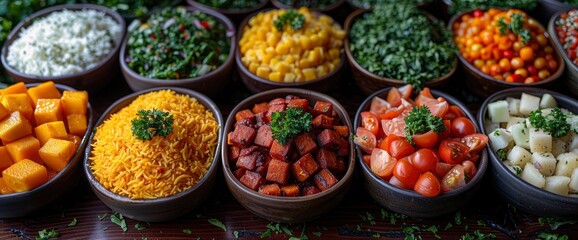 Fototapeta premium A Colorful Blend Showcased Traditional African American Dishes Served On Juneteenth, Celebrating The Rich Culinary Heritage