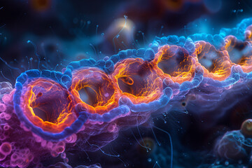Detailed view of olfactory sensory cells in the nasal epithelium, capturing their unique structure