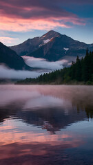 Fototapeta premium Serene Mountain Lake Sunset Scene
