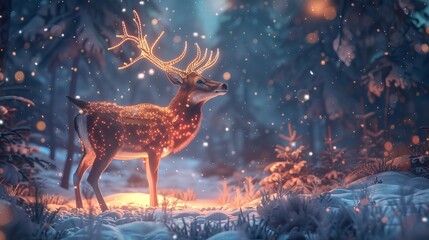 Winter Northern majestic deer in the magical 