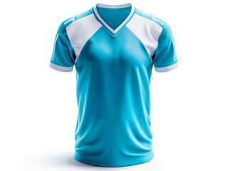A soccer jersey with white and blue stripes.