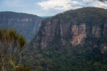 Day time taken from Echo Point Lookout, Katoomba Area of Blue Mountains National Park , with stunning views of the Jamison Valley and the iconic Three Sisters, in the Blue Mountains, NSW, Australia
