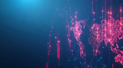 Abstract Graphic World Map on Blue Background Showcasing Big Data and Networking Concepts for a Modern Visual Appeal