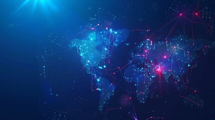 Abstract Graphic World Map on Blue Background Showcasing Big Data and Networking Concepts for a Modern Visual Appeal