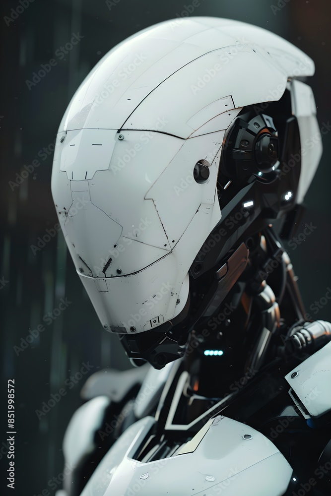 Poster advanced sci-fi robot on dark background. future robotic and cybernetic concept. futuristic artifici