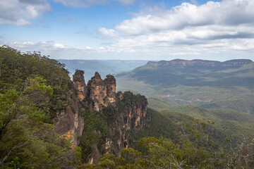 Day time taken from Echo Point Lookout, Katoomba Area of Blue Mountains National Park , with stunning views of the Jamison Valley and the iconic Three Sisters, in the Blue Mountains, NSW, Australia