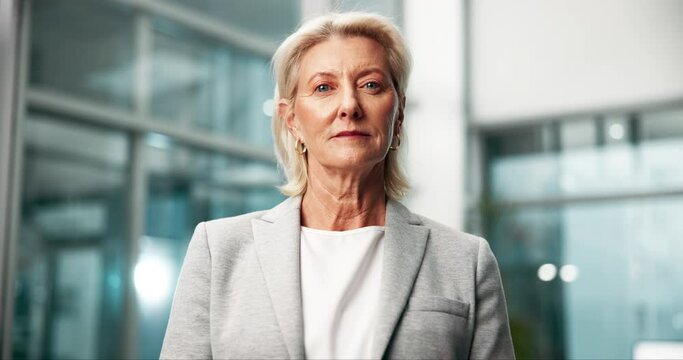 Office, pride and face of mature woman for corporate career, ambition at workplace. Executive, advocate and confident with portrait for professional business, law firm or legal job in Norway