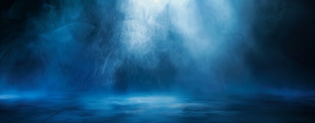 Spotlight Beam, Fog on Dark Blue Background