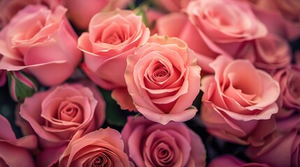 Naklejka premium Delve into the enchanting world of up close pink roses with a mesmerizing macro shot