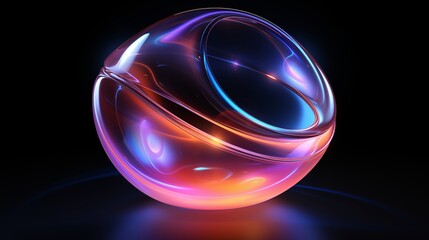 Abstract Futuristic Transparent Glass Orb with Colorful Glow and Reflections