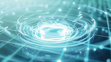 Digital grid with a floating electric accumulator and spiraling animated charge symbols. Electric accumulator