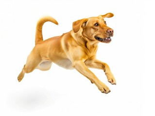 A dog jumping in the air with its mouth open.
