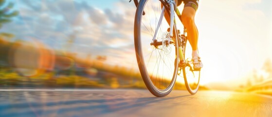 Cyclist riding bicycle on country road at sunset, outdoor, transportation, recreational activity, nature, evening, rural scene, leisure, healthy lifestyle, travel, adventure