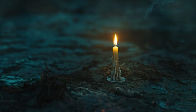 Depiction of a candle alight amidst obscurity, signifying tenacity and hopefulness