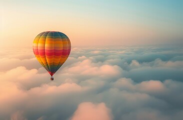 Obraz premium Colorful hot air balloon floating above the clouds 