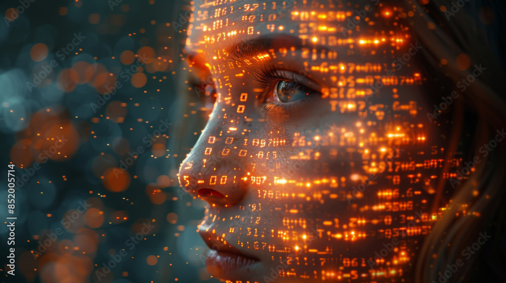 Sticker collage of human head, digits and various abstract elements on the subject of artificial intelligenc