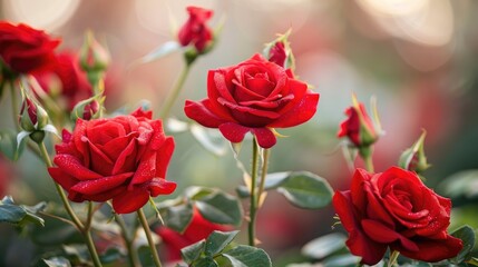 Fototapeta premium A close up shot of vibrant red roses with a soft blurred background