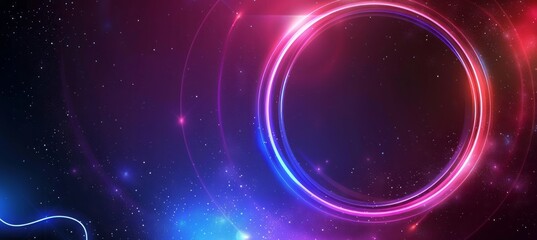 Obraz premium Abstract glowing neon light ring with space background