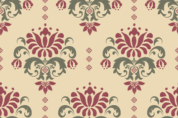 Obraz premium Ikat abstract background art. Ethnic tribal, boho seamless wallpaper. Motif ethnic handmade beautiful Ikat art. Ethnic abstract floral red background art.
