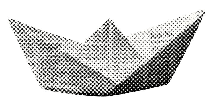 paper boat isolated retro halftone effect grunge dotted vintage cutout collage element for mixed media design