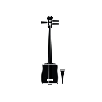 Traditional musical japan instrument logo illustration, shamisen silhouette is suitable for music shops and communities