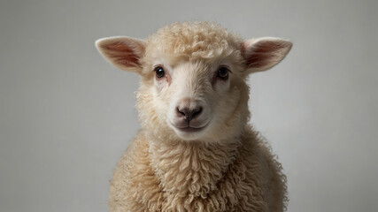 Fototapeta premium A very cute light brown baby sheep isolated on white background at studio. very cute and beautiful little ram.