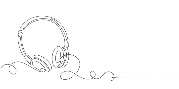 recommend clip art: Continuous one line drawing of headphones. Music gadget and earphones devices in simple linear style. Editable stroke. Doodle vector illustration