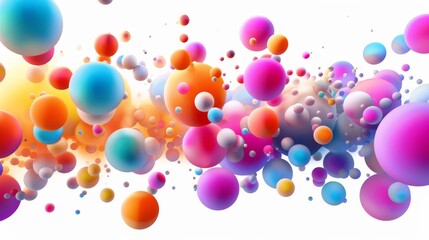 An abstract illustration featuring a dynamic array of colorful bubbles in various sizes, blending from blue to pink to yellow. Isolated on white background