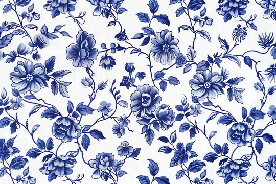 pattern blu stile royal e regency su stoffa bianca, background