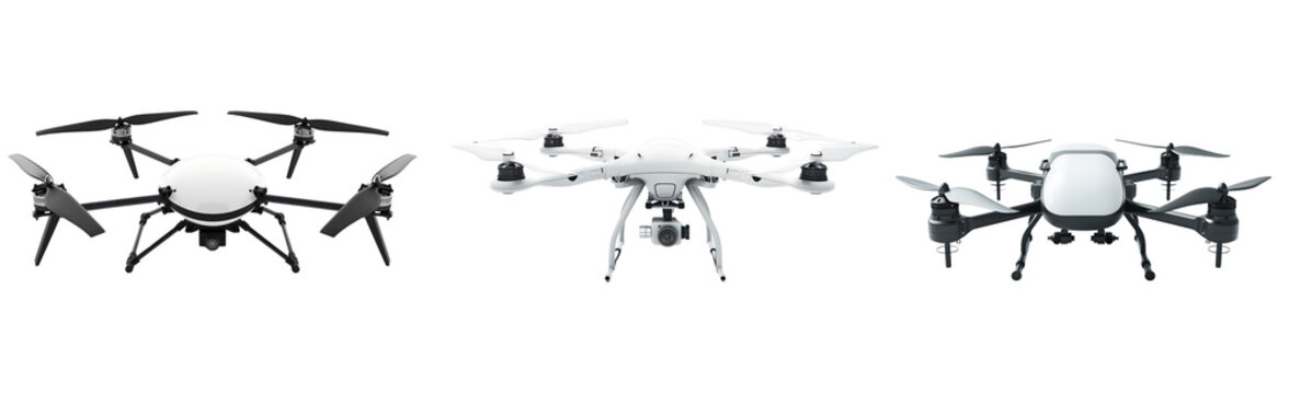set of modern drone isolated on transparent background