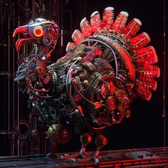 Ornate mecha turkey thanksgiving 4k, high quality render, multicolor, vivid. Generative AI
