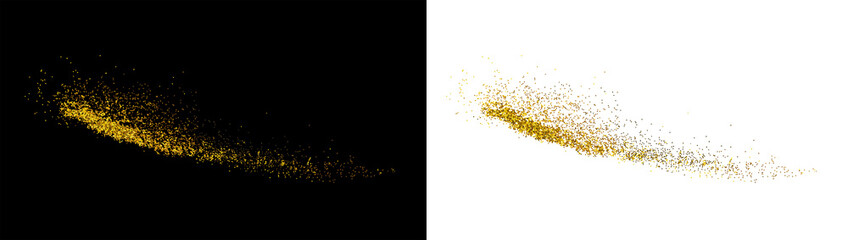 Sparkling Golden dust particles. Gold sparkle splatter. Gold glitter confetti background with glowing golden particles, graphic overlay element isolated on a transparent background