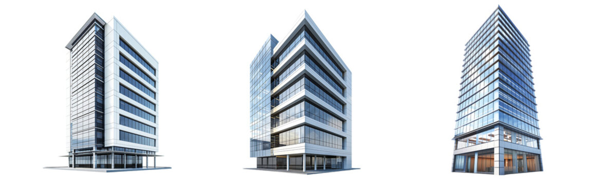 set of Tall modern office building isolated on transparent background