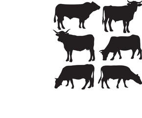 Black silhouettes of cows on a white background