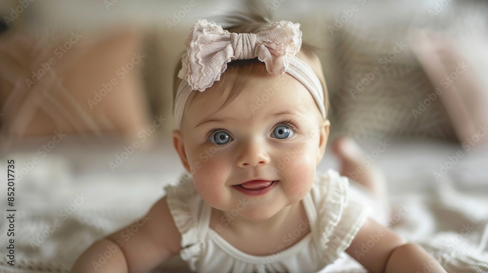 Sticker Adorable infant girl making eye contact with you