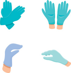 Sterile glove icons set cartoon vector. Blue protective rubber glove. Element of safety wear