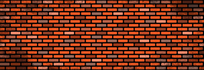 Naklejka premium A wall of red bricks with different shades on a black background. Seamless pattern.