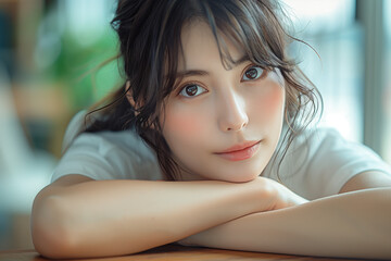 Obraz premium カフェで話を聞いてくれる可愛い女の子