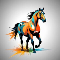 a dynamic and stylized horse, set against a background of floral swirls. The artwork has a vintage feel with its use of bold colors and simple shapes.