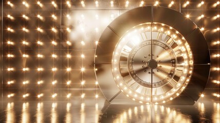 Obraz premium Illuminated vault door in brightly lit room with reflections