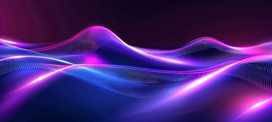 Neon glowing line in purple color on blue background