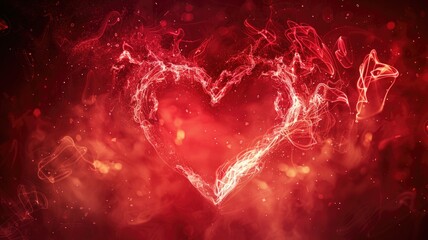 Glowing heart shape made of red light trails on dark background
