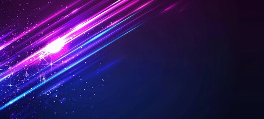 Blue background with neon glowing line in purple color on dark space