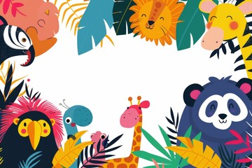 Obraz premium A Jungle of Colorful Creatures Surrounded by Lush Greenery