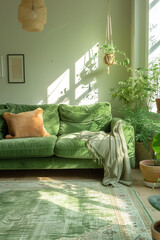 Obraz premium Living Room Interior in Retro 60s / Modernist Style. Green Sofa