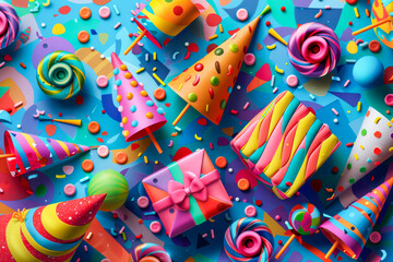 Obraz premium Detailed Close-up of Colorful Party Hats and Confetti