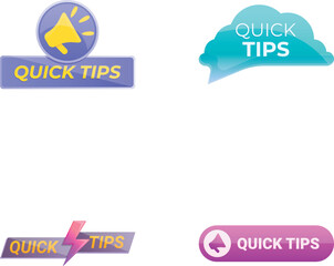 Top tips icons set cartoon vector. Quick tips badge, emblem, label and sticker. Helpful advice, solution