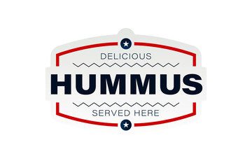 the word's food hummus here's on a purple background.,  Food product sticker. PNG Background