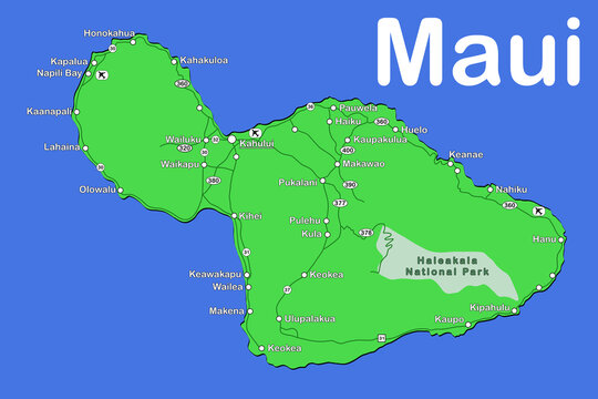 Illustration of island Maui isolated on blue background